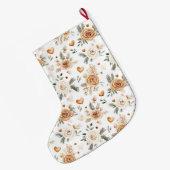 Warm Creamy Caramel Flowers & Hearts Christmas ラージクリスマスストッキング (裏面 (吊り時))