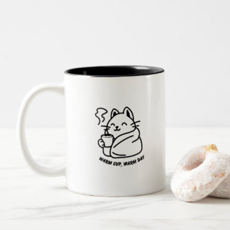 Warm Cup, Warm Day – Cute Cozy Cat Mug ツートーンマグカップ
