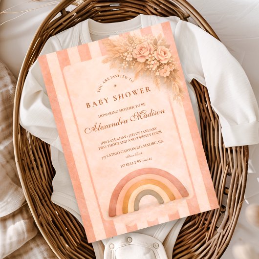 Warm Desert Boho Rainbow Baby Shower 招待状