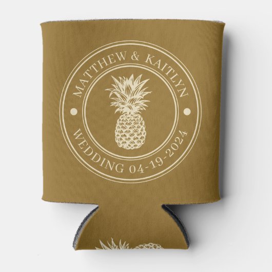 Warm Desert Pineapple Wedding Crest & Names 缶クーラー (正面)