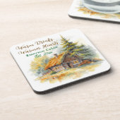 Warm Drinks, Warmer Hearts, Log Cabin Personalized コースター (左側)