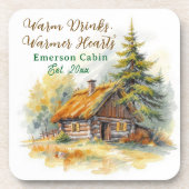 Warm Drinks, Warmer Hearts, Log Cabin Personalized コースター (正面)