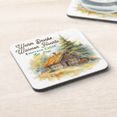 Warm Drinks, Warmer Hearts, Log Cabin Personalized コースター (左側)
