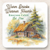 Warm Drinks, Warmer Hearts, Log Cabin Personalized コースター (正面)