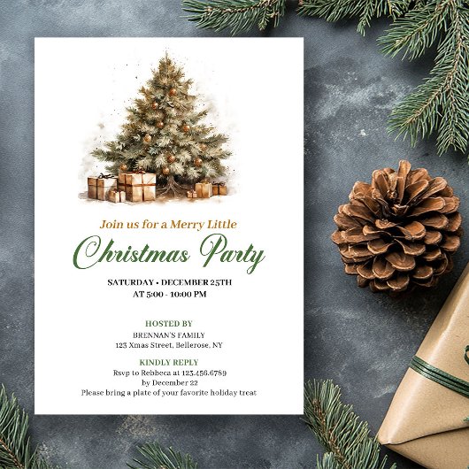 Warm Earthy Colors Christmas Tree Holiday Invite 招待状
