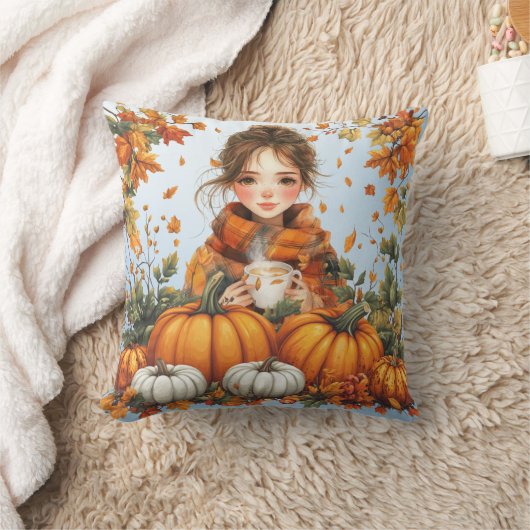 Warm Fall Themed Throw Pillow クッション (ブランケット)