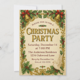Warm & Festive Vintage Christmas Party Invitation 招待状