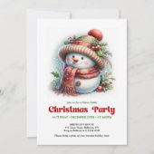 Warm funny snowman invitation printable red green 招待状 (正面)