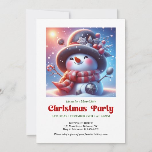 Warm funny snowman invite holiday party digital 招待状 (正面)