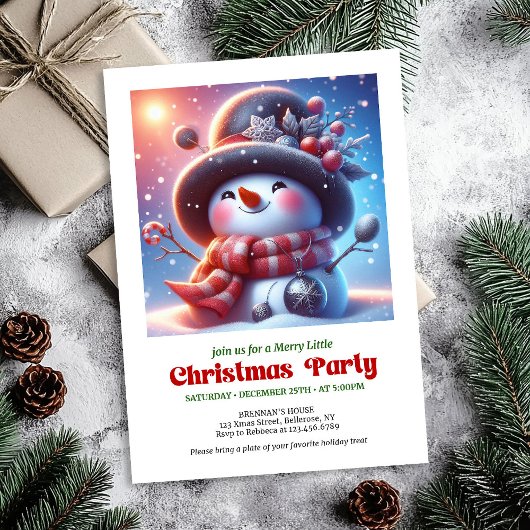 Warm funny snowman invite holiday party digital 招待状