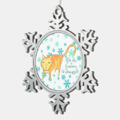 Warm Fuzzies & Winter Flurries Christmas Cat スノーフレークピューターオーナメント (右)