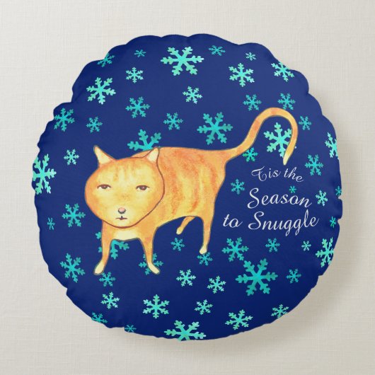 Warm Fuzzies & Winter Flurries Christmas Cat ラウンドクッション (正面)