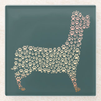 Warm Gold Gradient Paw Print Dog Silhouette Fabric ガラスコースター