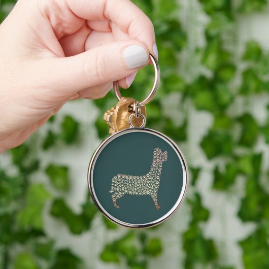 Warm Gold Gradient Paw Print Dog Silhouette Fabric キーホルダー (手)