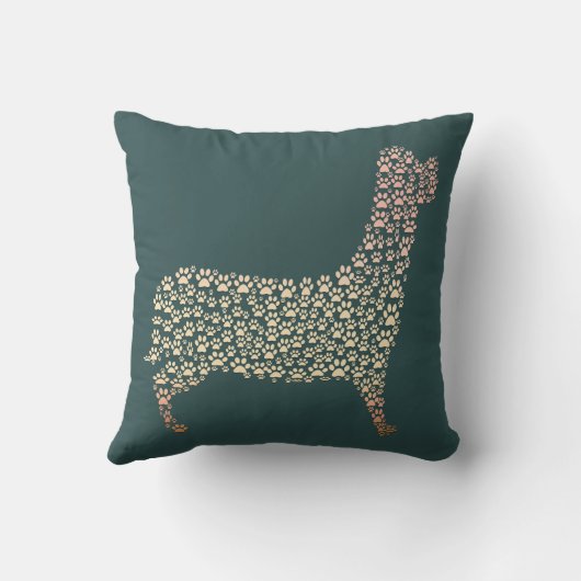 Warm Gold Gradient Paw Print Dog Silhouette Fabric クッション (裏面)