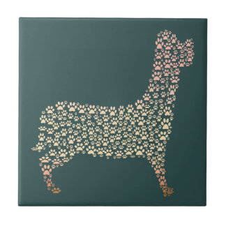 Warm Gold Gradient Paw Print Dog Silhouette Fabric タイル