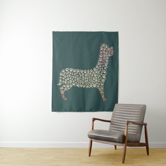 Warm Gold Gradient Paw Print Dog Silhouette Fabric タペストリー (インサイチュ)