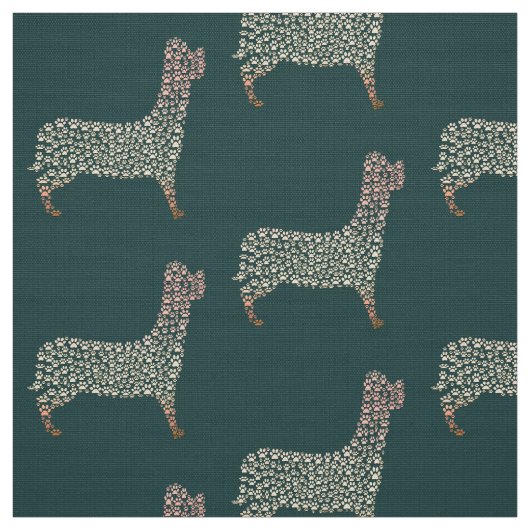 Warm Gold Gradient Paw Print Dog Silhouette Fabric ファブリック (見本)