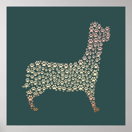 Warm Gold Gradient Paw Print Dog Silhouette Fabric ポスター (正面)