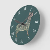 Warm Gold Gradient Paw Print Dog Silhouette Fabric ラウンド壁時計 (傾斜)