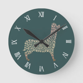 Warm Gold Gradient Paw Print Dog Silhouette Fabric ラウンド壁時計