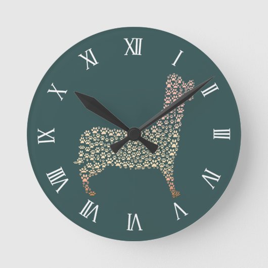 Warm Gold Gradient Paw Print Dog Silhouette Fabric ラウンド壁時計 (正面)