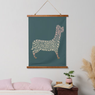 Warm Gold Gradient Paw Print Dog Silhouette Fabric 吊り下げ型タペストリー