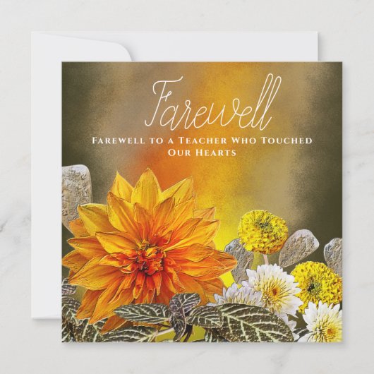 Warm Golden Floral Teacher Farewell Appreciation サンキューカード (正面)