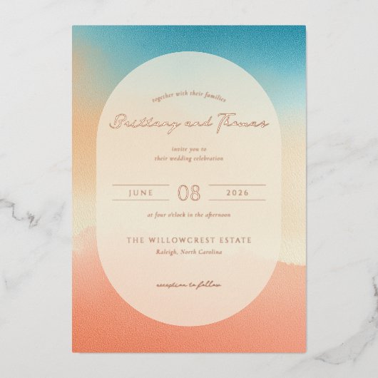 Warm Gradient Wedding Invitation 箔招待状 (正面)