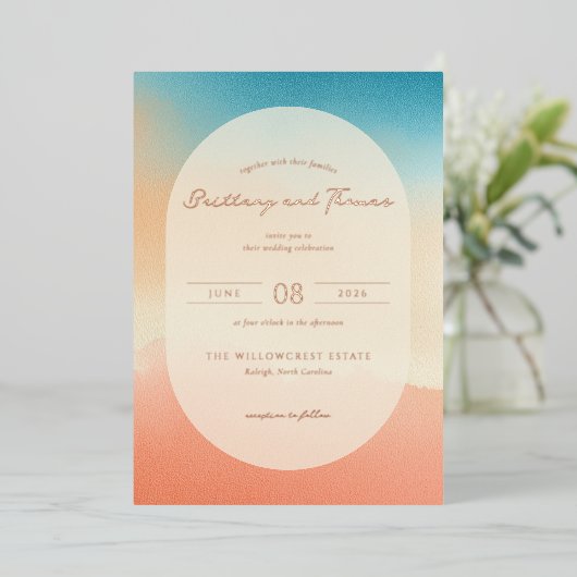 Warm Gradient Wedding Invitation 箔招待状 (立ち正面)