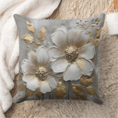 Warm Gray Gold White Modern Rustic Floral クッション (ブランケット)