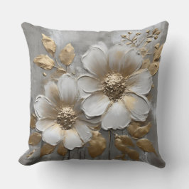 Warm Gray Gold White Modern Rustic Floral クッション
