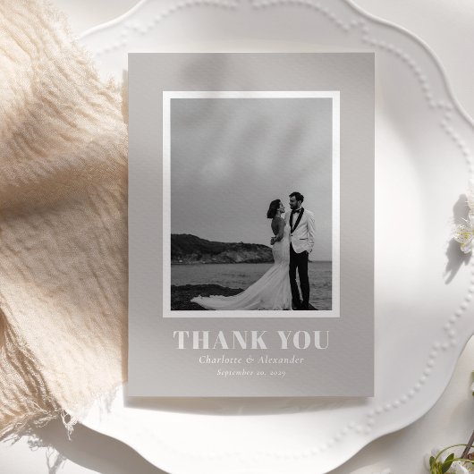 Warm Gray Modern Bold Typography Wedding Thank You サンキューカード