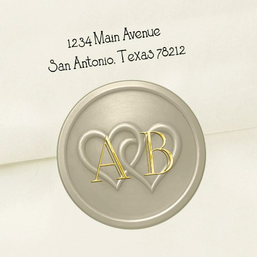 Warm Gray Two Hearts Intertwined Wedding ラウンドシール