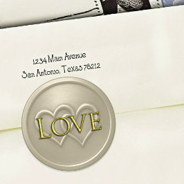 Warm Gray Two Hearts Intertwined Wedding ラウンドシール