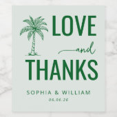 Warm Green Palm Tree Love Thanks ワインラベル (シングルラベル)