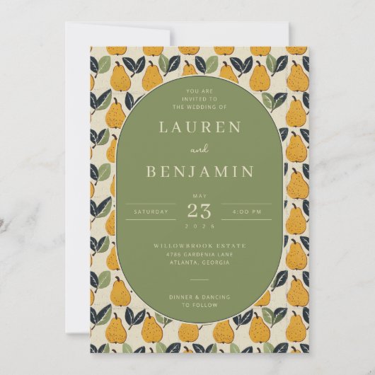 Warm Green Pear Illustration Border 招待状 (正面)