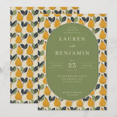 Warm Green Pear Illustration Border 招待状 (正面/裏面)