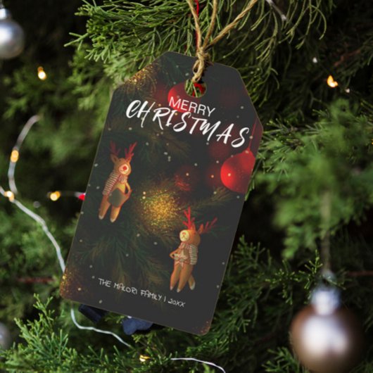 Warm Hand-Painted Reindeer Ornament Christmas  ギフトタグ