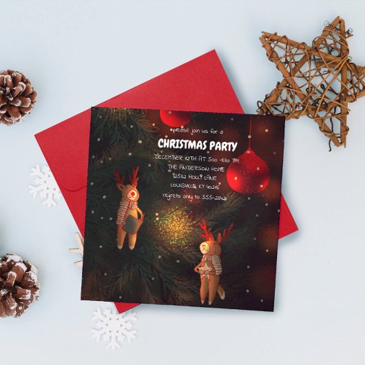 Warm Hand-Painted Reindeer Ornament Christmas  招待状