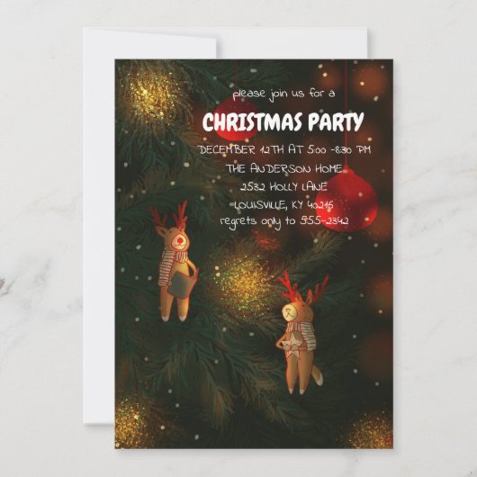 Warm Hand-Painted Reindeer Ornament Christmas  招待状 (正面)