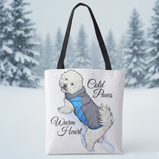 Warm Heart Snow Bichon Tote トートバッグ