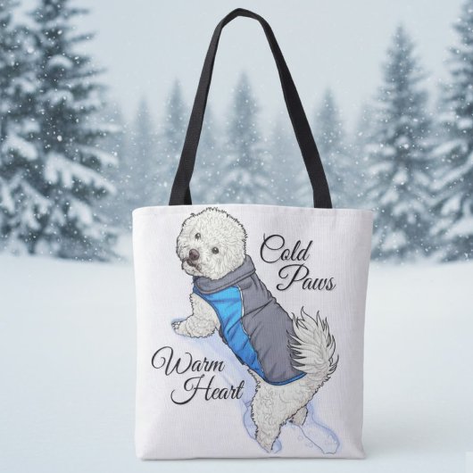Warm Heart Snow Bichon Tote トートバッグ