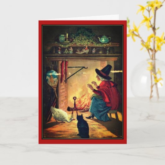 Warm Hearth Cardによるヴィンテージなハロウィンの魔女 カード (黄色い花)