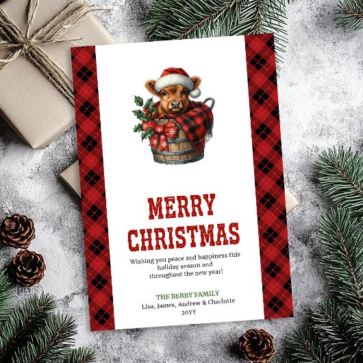 Warm highland cow greeting card editable design シーズンカード