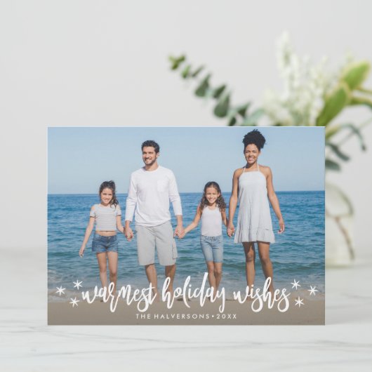 Warm Holiday Wishesクリスマスまたは新年の写真 シーズンカード (スタンド正面)
