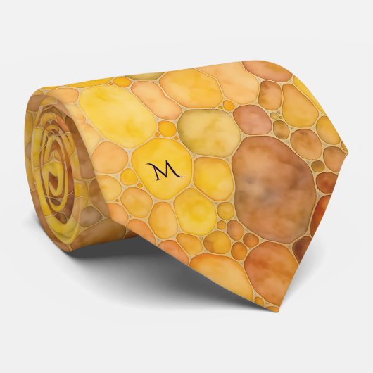 Warm Honeycomb Amber Colors Pattern Monogram ネクタイ (ロール)