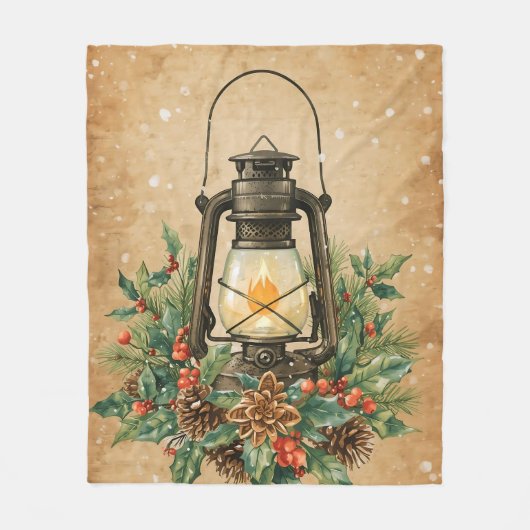 Warm lantern christmas holly pine rustic cozy  フリースブランケット (正面)
