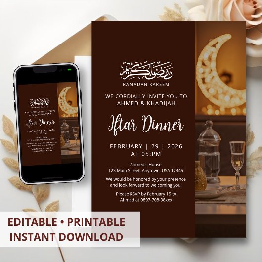 Warm Lantern Table Setting Ramadan Iftar Dinner 招待状