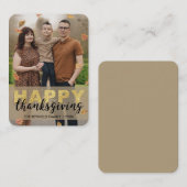 Warm Leaves Gold Script Happy Thanksgiving | 写真 エンクロージャーカード (正面/裏面)